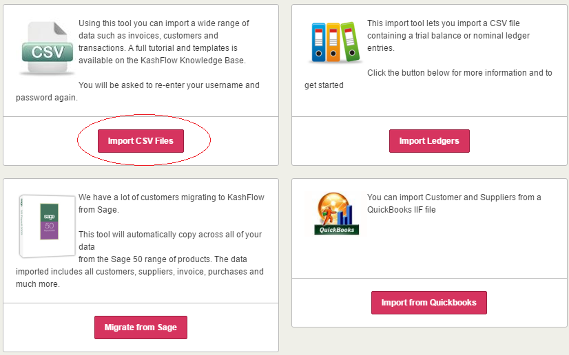 Select CSV order files in Kashflow