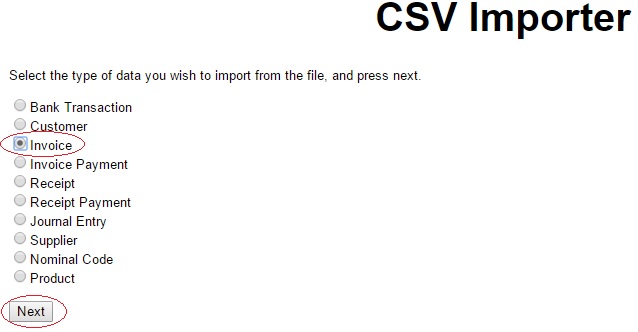 Select Invoice import typw when importing into Kashflow from One Stop Order Processsing